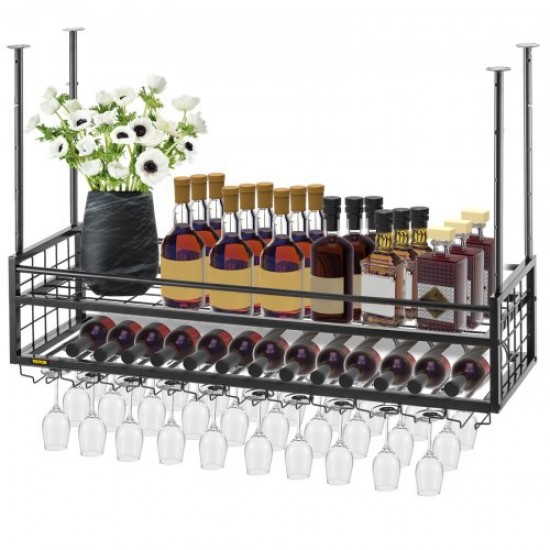 Comprar Estante para vinos montado en el techo Estante para colgar copas de vino 46.9x11.8in Negro