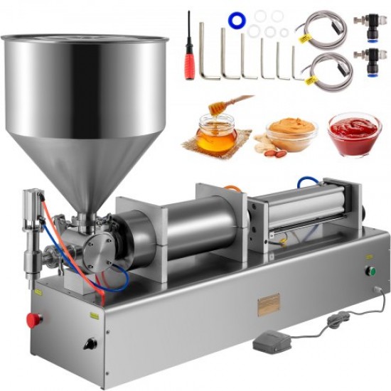 Koop Pneumatische zuigervulmachine 1000-5000ml Pneumatische zuigervuller 220V/50Hz Pastavulmachine met enkele kop en trechtervolume 40L, voor water/wijn/melk