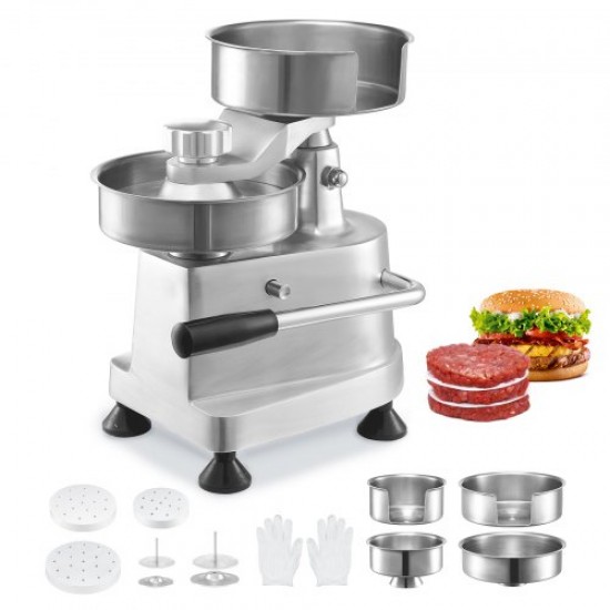 Comprar Máquina comercial para hamburguesas, máquina de hamburguesas de carne de res con 3 moldes convertibles (4/5/6 pulgadas), máquina de prensa de hamburguesas de acero inoxidable resistente