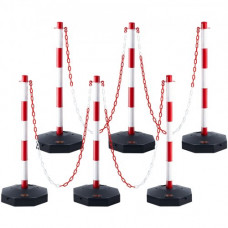 VEVOR Poste de Tráfico 6 Piezas Poste Límite con Base Rellenable Cono de Tráfico de Altura Ajustable Cadena Larga 2 m para Control de Tráfico Sitio de Construcción Estacionamiento, Rojo y Blanco
