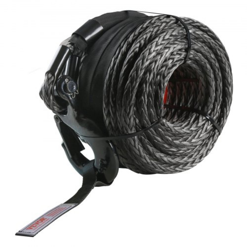 VEVOR Cuerda de Cabrestante 12,7 mm x 28,0 m Cable Sintético Resistencia a la Rotura de 142,3 kN con Funda Protectora, Gancho de Cabrestante Forjado, Correa de Tracción para SUV, Vehículos, Camiones