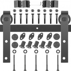 Kit de Herrajes para Puerta Corredera 6 Pies/183 cm Kit de Riel para Puerta Doble Acero al Carbono Guía para Puerta Corredera Carga 150 kg Puerta Máx. 91,5 cm Espesor 35-45 mm Granero Garaje