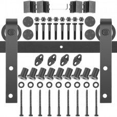 Kit de Herrajes para Puerta Corredera 12 Pies/366cm Kit de Riel para Puerta Doble Acero al Carbono Guía para Puerta Doble Corredera Carga 150 kg Puerta Máx. 183cm Espesor 35-45 mm Granero Garaje