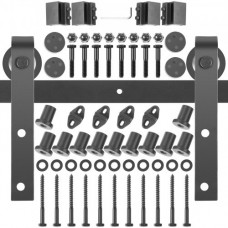 Kit de Herrajes para Puerta Corredera 13 Pies/396 cm Kit de Riel para Puerta Doble Acero al Carbono Guía para Puerta Corredera Carga 150 kg Puerta Máx. 198 cm Espesor 35-45 mm Granero Garaje