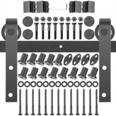 Kit de Herrajes para Puerta Corredera 16 Pies/487 cm Kit de Riel para Puerta Doble Acero al Carbono Guía para Puerta Corredera Carga 150 kg Puerta Máx. 244 cm Espesor 35-45 mm Granero Garaje