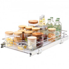 VEVOR Organizador Extraíble Debajo del Fregadero 279x533x63,5 mm Cesta Deslizante 1 Nivel de Acero Cromado Cajón Deslizante Carga de 13 kg Deslizamiento Suave para Organización del Baño Cocina