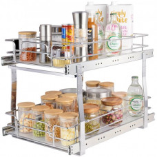 VEVOR Organizador Extraíble Debajo del Fregadero 2 Niveles 322x533 mm y 300x516 mm Estante Deslizante de Acero Cromado Carga de 30 kg Deslizamiento Suave para Organización del Baño Cocina