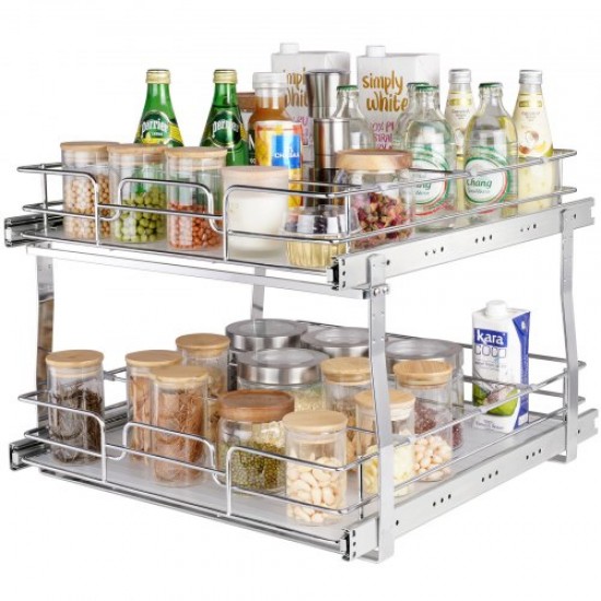 Buy 2 Tier Under Sink Pull Out Organizer 474x533mm & 452x516mm Chrome Steel Sliding Shelf 30kg Load Smooth Gliding for Bathroom Kitchen Organization