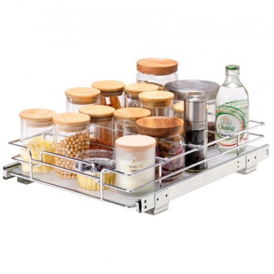 Buy Under Sink Pull Out Organizer 292x419x63.5mm 1 Tier Chrome Steel Sliding Basket Sliding Drawer 13kg Load Smooth Glide for Bathroom Kitchen Organization