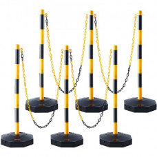 VEVOR Poste de Tráfico 6 Piezas Poste Límite con Base Rellenable Cono de Tráfico de Altura Ajustable Cadena Larga 2,4 m para Control de Tráfico Sitio de Construcción Estacionamiento, Amarillo y Negro