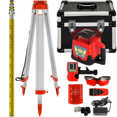 Nivel de Láser Rojo Rotatorio Auto-Nivelante 250m Kit de Trípode y Bastón para Niveles Automáticos 5m Trípode de Nivel Plegable para Niveles Automáticos