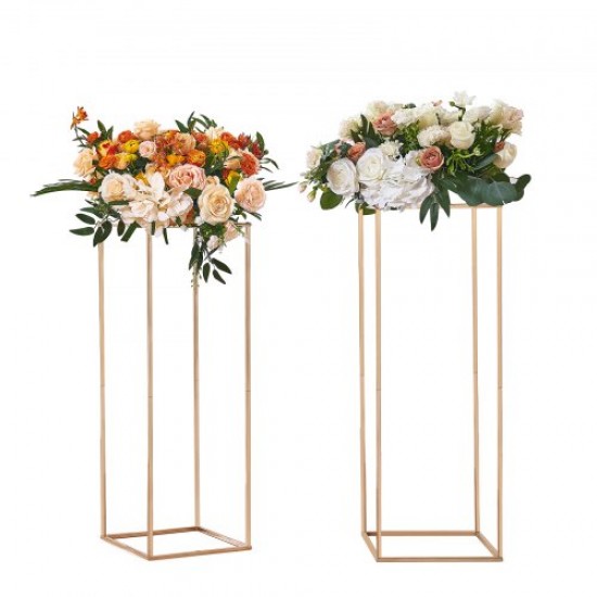 VEVOR Soportes para Flores de Boda 2 Piezas Estante de Flores de Boda 80 cm Jarrones Dorados para Boda Soporte de Exhibición Floral Rectangular para Eventos de Recepción, Decoración para Fiestas Bodas