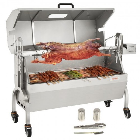 Barbacoa de Carbón con Asador Eléctrico Carga de 60 kg Kit de Asador Automático al Aire Libre 50 W Asador Giratorio 4 RPM Kit de Asador Eléctrico 103,5x37,5 cm Alto Ajustable para Cordero Pollo