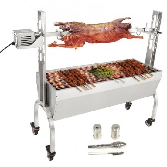 Barbacoa de Carbón con Asador Eléctrico Carga de 41 kg Kit de Asador Automático al Aire Libre 50 W Asador Giratorio 4 RPM Kit de Asador Eléctrico 103,5x37,5 cm Alto Ajustable para Cordero Cerdo