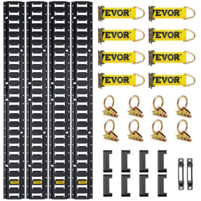 Kit de Riel de Amarre Universal E-track de 1,52 m Juego de Rieles Horizontales de Pista E 30 Piezas Rieles de Amarre en E de Acero Versátil Riel E-track Negro para Carga en Camionetas Remolques