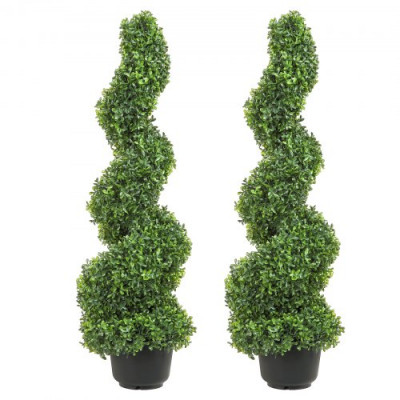 VEVOR Boj Topiario Artificial 122 cm Espiral de Boj Artificial 2 Plantas Falsas de PE 10 Hojas Recambiables con Maceta Inodora para Decoración de Exteriores Interiores Jardín Terraza Balcón Entrada