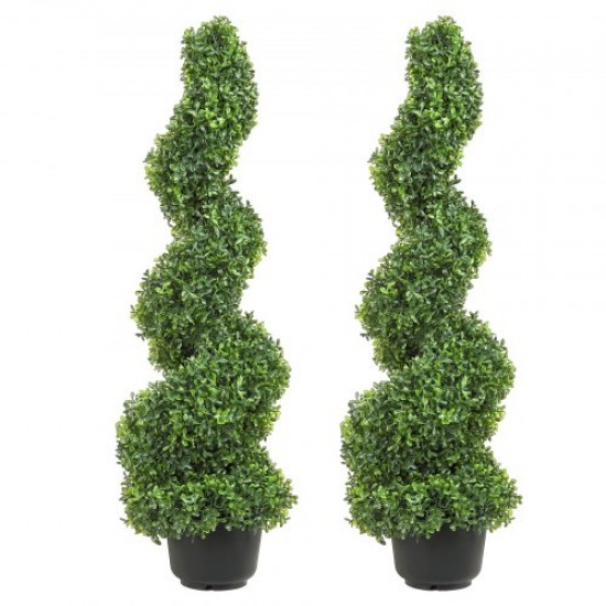 Buy Artificial Boxwood Topiary 122cm Artificial Boxwood Spiral 2 PE Fake Plants 10 Replaceable Leaves with Odorless Pot for Outdoor Indoor Garden Patio Balcony Entrance Decoration