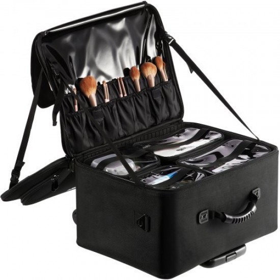 Comprar Estuche de Maquillaje con Ruedas 3 Niveles Conveniente Maleta de Almacenamiento de Transporte con Asas Correa, Caja Bolsa de Maquillaje Oxford Impermeable Profesional Regalo de Maquillaje, Negro