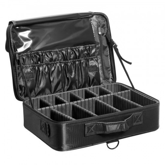 Comprar Estuche de Maquillaje de 3 Niveles Conveniente Caja de Almacenamiento de Transporte con Asas, Correa, Bolsa de Maquillaje Oxford Impermeable Regalo de Maquillaje para Mujeres y Niñas, Negro