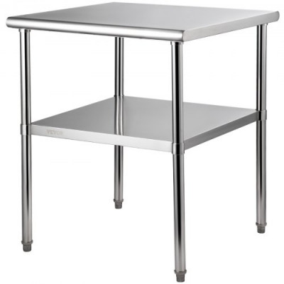 VEVOR Mesa de Trabajo de Acero Inoxidable 76 x 76 x 91 cm Mesa de Preparación de 2 Niveles Carga de 362 kg Mesa de Cocina Estante Ajustable en Altura para Cocina Restaurante Bar Garaje al Aire Libre