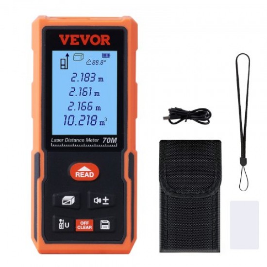 Buy Laser Meter 70m Laser Rangefinder Accuracy 1.5mm Laser Distance Meter with 99 Groups Storage, ft/m/in/ft+in with 2" Backlit LCD Display Measures Distance, Area and Volume