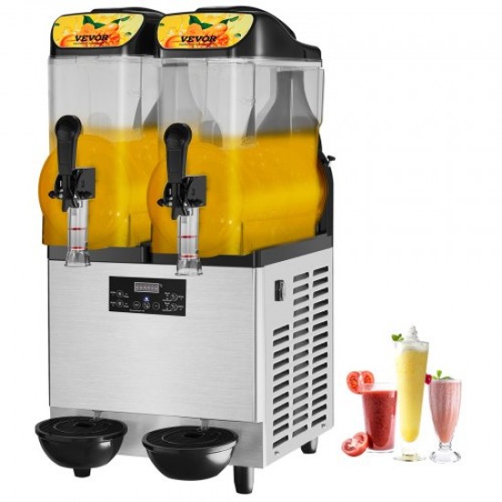 Koop x 12L/3,2 Gal commerciële slushmachine, 2 kommen, roestvrij staal en pc, bevroren drank slush maker machine met bedieningspaneel voor restaurants, cafés, bars