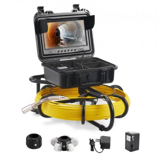 Buy Inspection Camera Drain Endoscope Camera 9" Screen with IP68 Waterproof 4500mAh Battery 12 Adjustable LEDs 50m Cable Card