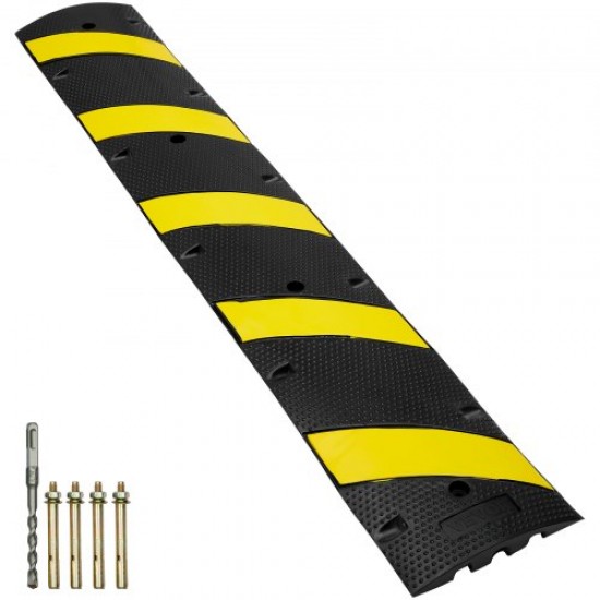 Comprar Rampa de Protección de Cable 2 Canales Pasacables de Suelo 183x30x4,5 cm Protector de Cables de Goma 10000kg con 4 Tornillos de Expansión 1 Broca para Carreteras Estacionamientos, Negro/Amarillo