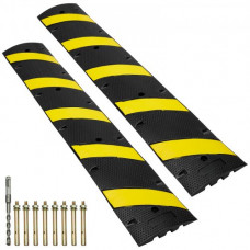 VEVOR Rampa de Protección de Cable de 2 Vías 2 PCS Pasacables de Suelo 183x30x4,5cm Protector de Cables de Goma Carga de 10000kg, 8 Tornillos 1 Broca para Carreteras Estacionamientos, Negro y Amarillo