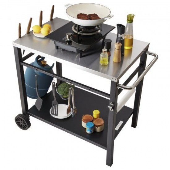 Comprar Carrito de Comedor para Barbacoa al Aire Libre con Estante Doble, Mesa Móvil de Preparación de Alimentos para Barbacoa, Tapa de Hierro Plegable Multifuncional, Carros para Exteriores, 85x55 cm