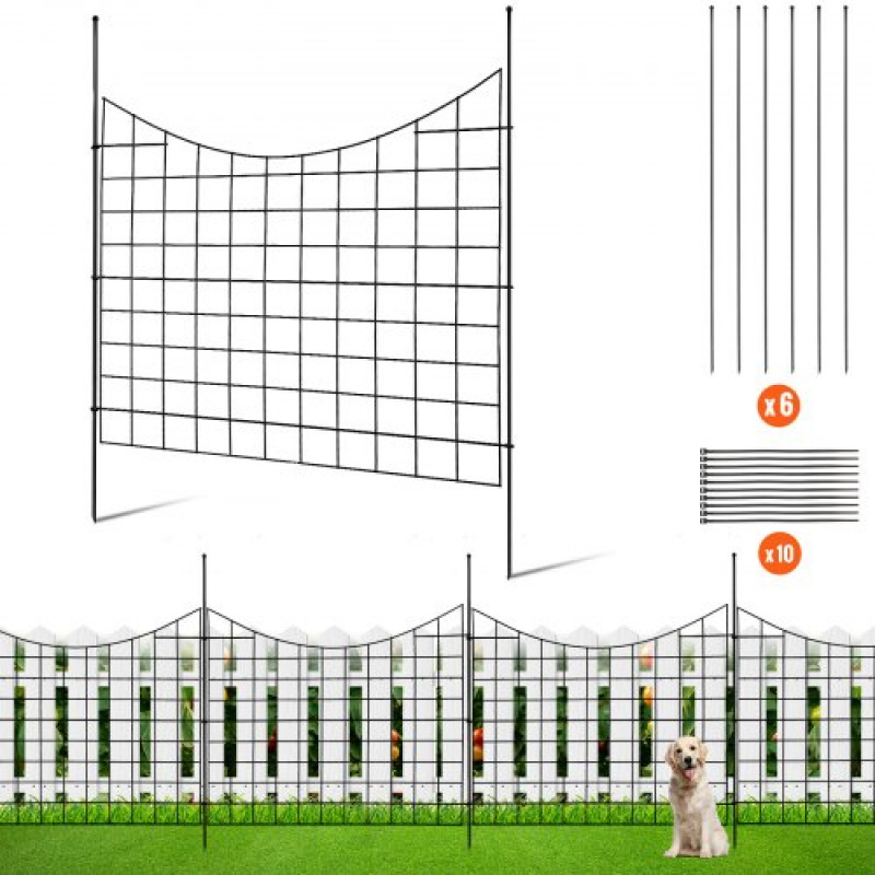 VEVOR Valla Metálica de Jardín 93x75 cm Valla de Metal Exterior 5 Vallas sin Excavación de Acero al Carbono Valla Decorativa para Jardín Distancia entre Púas de 6,38 cm para Animales Patio, Negro