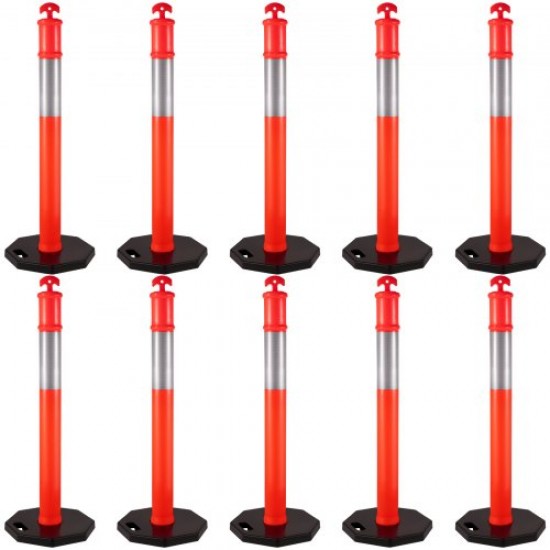 Buy PE + Rubber Parking Post, Traffic Bollard with Reflective Strip Pack of 10, Orange Parking Barrier, 6kg Each, 42x42cm Rubber Base, Height 110cm Diameter 10cm