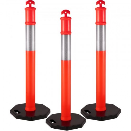 Buy PE + Rubber Parking Post, Durable Traffic Bollards Pack of 3, Public Orange Parking Barrier, 6kg Each, 42 x 42cm Rubber Base, Height 110cm, Diameter 10cm