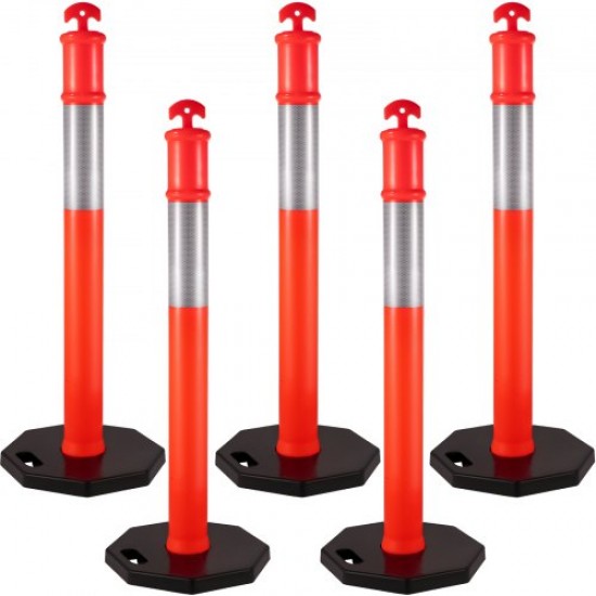 Buy PE + Rubber Parking Post, Durable Traffic Bollards Pack of 5, Public Orange Parking Barrier, 6kg Each, 42 x 42cm Rubber Base, Height 110cm, Diameter 10cm