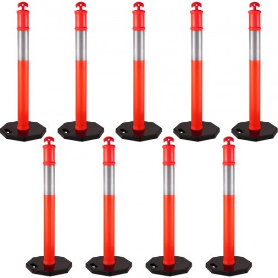 Buy PE + Rubber Parking Post, Durable Traffic Bollards Pack of 9, Public Orange Parking Barrier, 6kg Each, 42 x 42cm Rubber Base, Height 110cm, Diameter 10cm