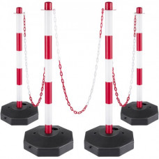 VEVOR Barrera de estacionamiento 4 piezas Altura 84cm Plástico Pe Poste de tráfico Base 28 x 28cm Cadena 1,4m Blanco y rojo bolardo de estacionamiento
