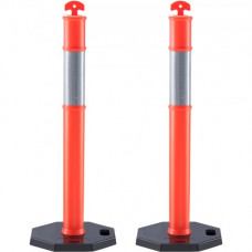 VEVOR Postes de Tráfico 2 Piezas Postes Límites sobre Base de Goma Cono de Tráfico con Tira Reflectante para Control de Tráfico Multitud Sitio de Construcción Estacionamiento, Naranja y Plata