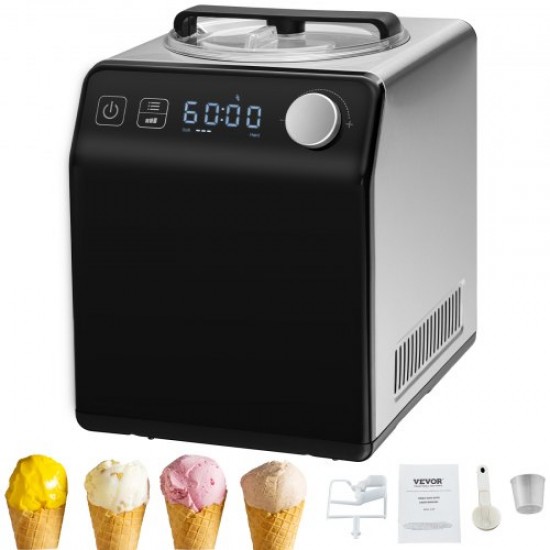 Comprar Sorveteira automática 2L Sorveteira elétrica profissional 180W Sorveteira Display LCD Preparação rápida sem pré-congelamento para fazer sorvete de iogurte congelado, preto