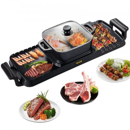 Koop 2 in 1 elektrische grill voor hete potten 2,8 l elektrische grill met dubbele pan voor barbecue 800 W (hete pot) +1600 W (grill) elektrische grill voor het bereiden van steaks, groenten 180-240 ℃