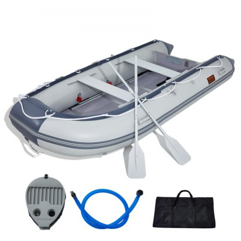 VEVOR Bote inflable, bote inflable para 6 personas, con piso de madera marina y banco de aluminio ajustable, carga de 1500 lb, remos de aluminio, bomba de aire y bolsa de transporte