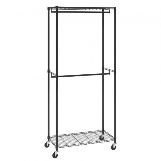 Buy Clothes Rack with 4 Wheels, 2 Bars and 2 Upper and Lower Shelves, Steel Clothes Rack, Load 136 kg, Standing Clothes Rack, 915 x 450 x 2040 mm, for Storing Clothes, Shoes in the Bedroom