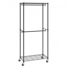 VEVOR Perchero Burro para Ropa con 4 Ruedas 2 Barras y 2 Estantes de Superior e Inferior Perchero de Acero Carga de 136 kg Perchero de Pie 915 x 450 x 2040 mm para Guardar Ropas Zapatos en Dormitorio