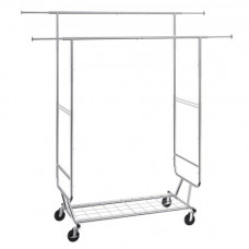 VEVOR Perchero Burro para Ropa con 4 Ruedas de 1 Estante y 2 Barras Longitud Extensible de 128-191 cm Altura de 144-187 cm Perchero de Acero Carga de 272 kg para Almacenaje de Ropas en Dormitorios