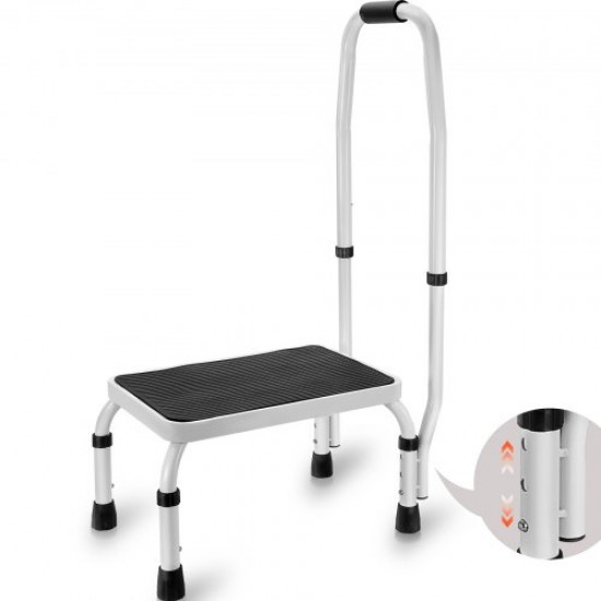 VEVOR Taburete con Escalón Carga de 150kg Taburete con Escalera de Acero 3 Alturas Ajustables con Asa Taburete Portátil Antideslizante para Niños Pequeños, Adultos, Oficina, Autocaravanas, Baño, Hogar