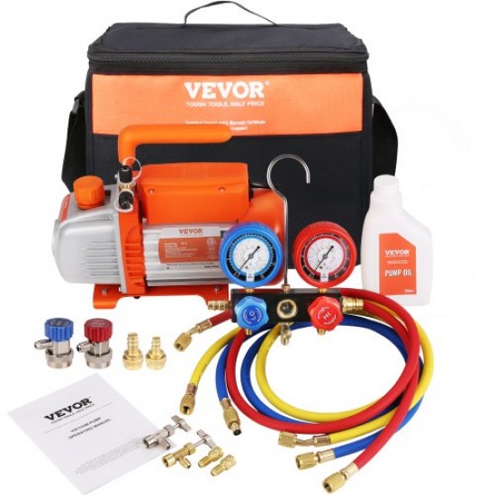 Comprar Bomba de Vacío Aire Acondicionado 100 L/min Bomba de Vacío Refrigeración HVAC 150 W Kit Manómetros y Manguera Goma Tricolor 1440 rpm Bolsa de Transporte para R134a R1234yf Auto Frigorífico