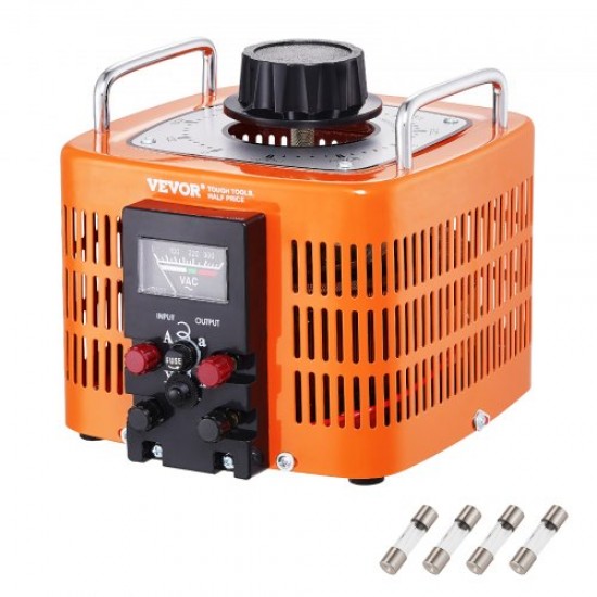 VEVOR Transformador de voltaje variable automático 3000VA, 10A, entrada 230V, salida 0-300V, regulador de voltaje CA 4 fusibles, interruptor de control térmico para oficina industrial en el hogar