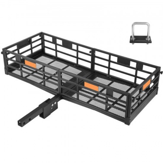 Koop Hitch Cargo Carrier 60" x 24" x 14" stalen buis 2" ontvanger opvouwbare mand bagagedrager 500 lb belasting met stabilisator voor achtervrachtwagen SUV reizen