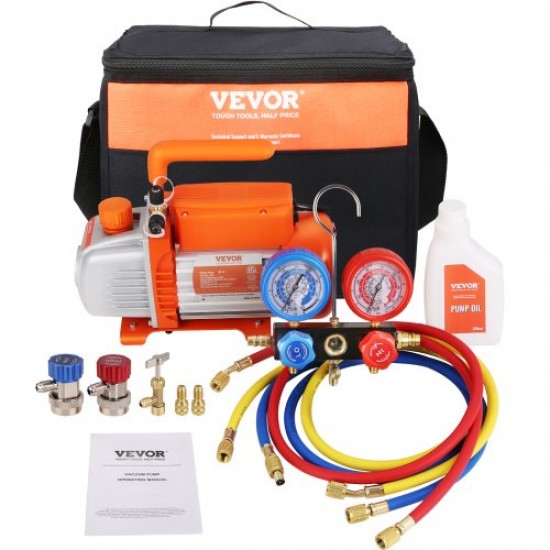 Comprar Bomba de Vácuo para Ar Condicionado 100 L/min HVAC Bomba de Vácuo 150 W com Kit de Manômetro e Mangueira de Borracha Tricolor 1440 rpm Bolsa de Transporte para Ar Condicionado de Carro R134a