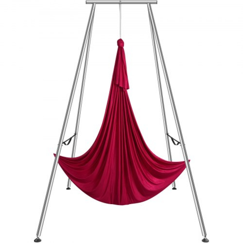 VEVOR Kit de Columpio y Hamaca Aérea para Yoga, Soporte de Yoga Profesional de 295 cm de Altura, Hamaca Roja de 6x2,6 m, Capacidad de Carga Máxima de 250 kg, para Fitness, Culturismo, Pilates, Rojo