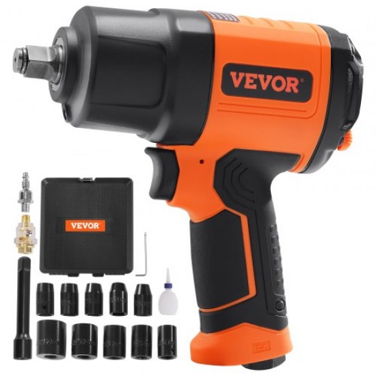 Buy Pneumatic Impact Wrench Nail Gun 1/2" Square Drive 1898 Nm 8000 rpm Plastic and Steel with Quick Connector